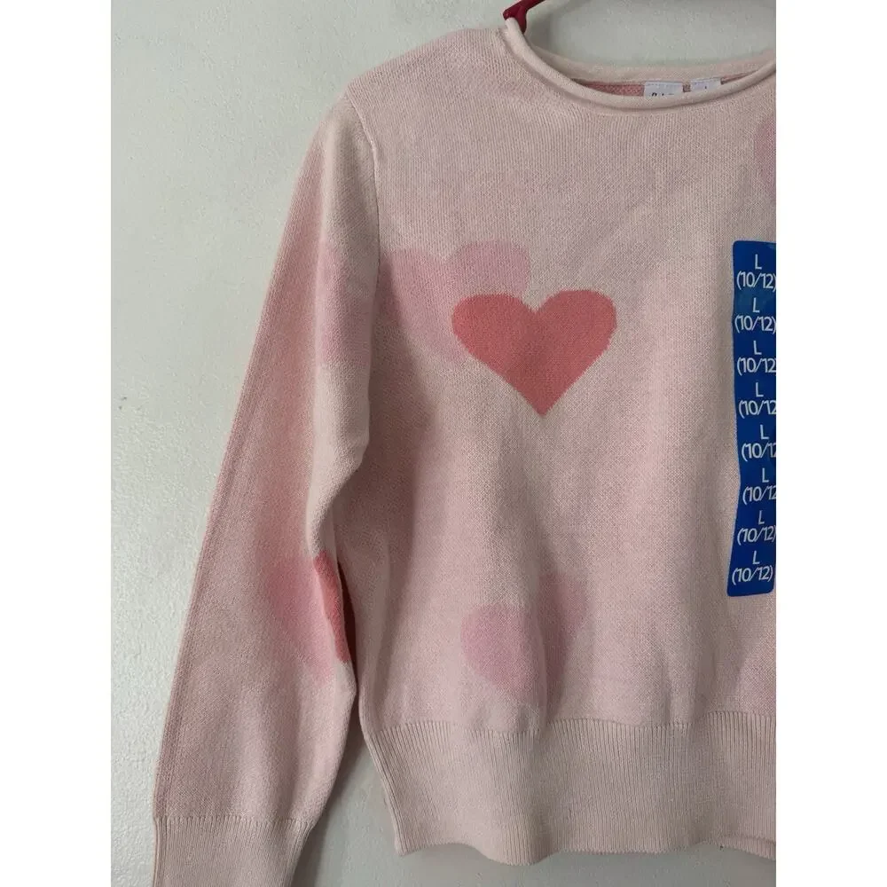 NWT Gap Kids Pink Hearts Rolled Neck Knit Sweater Girls Size Large 10/12 - Picture 3 of 5